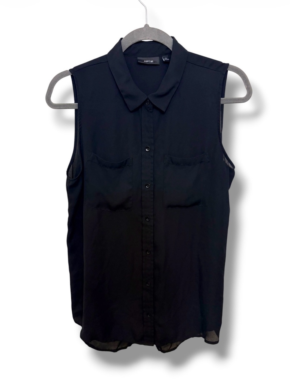 Apt. 9 size M Sheer Black Sleeveless Button-Down Collared Blouse Top